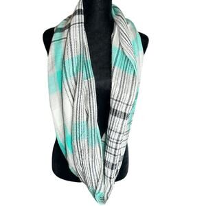 Charlotte Russe 100% Acrylic white & teal plaid infinity scarf 24.5x33